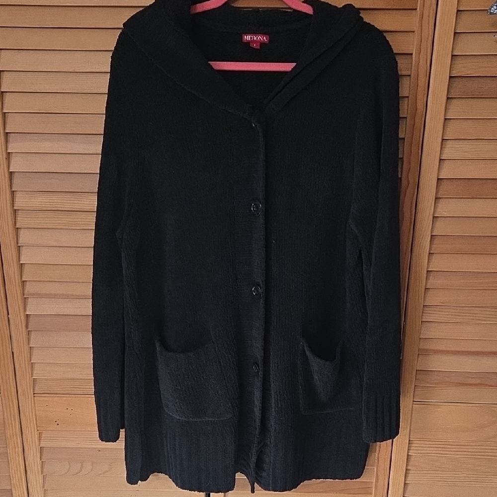 Merona Ultra Soft Hooded Black Cardigan